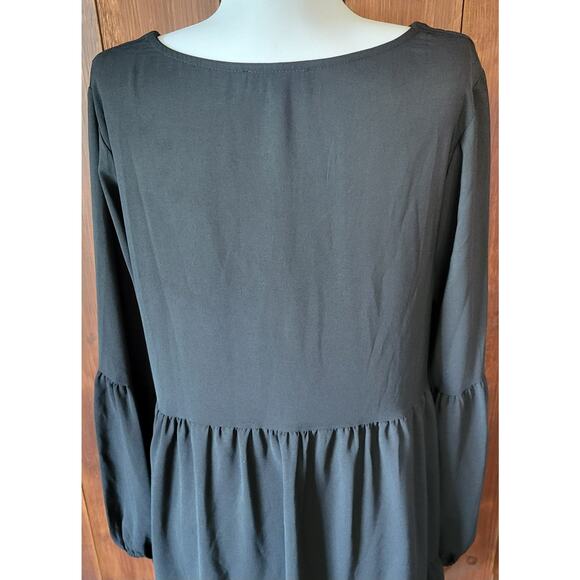 Roly Poly Women L Black Empire Waist Dress Balloon Sleeve Tiered Hem RP10853 - Picture 7 of 11